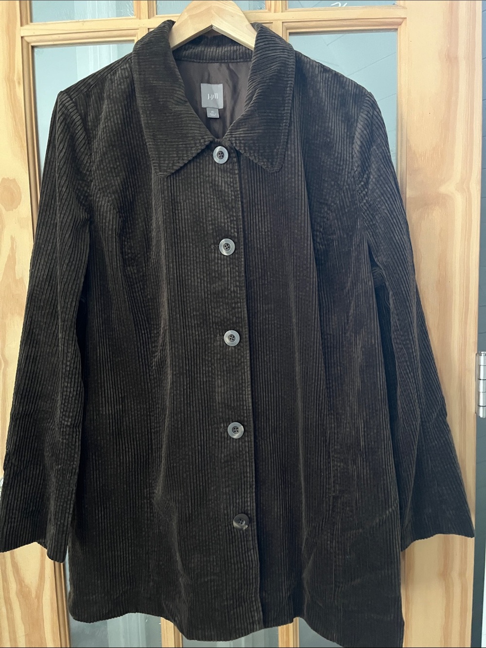 Corduroy Button Down Shirt Brown Cotton  jacket XL Pocks Oversized Swing Shacket